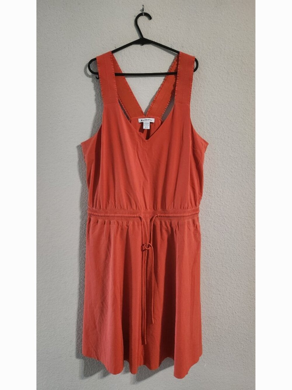Athleta Savannah Strap Athleisure Dress Vibrant Orange Tie Waist size Large Tall